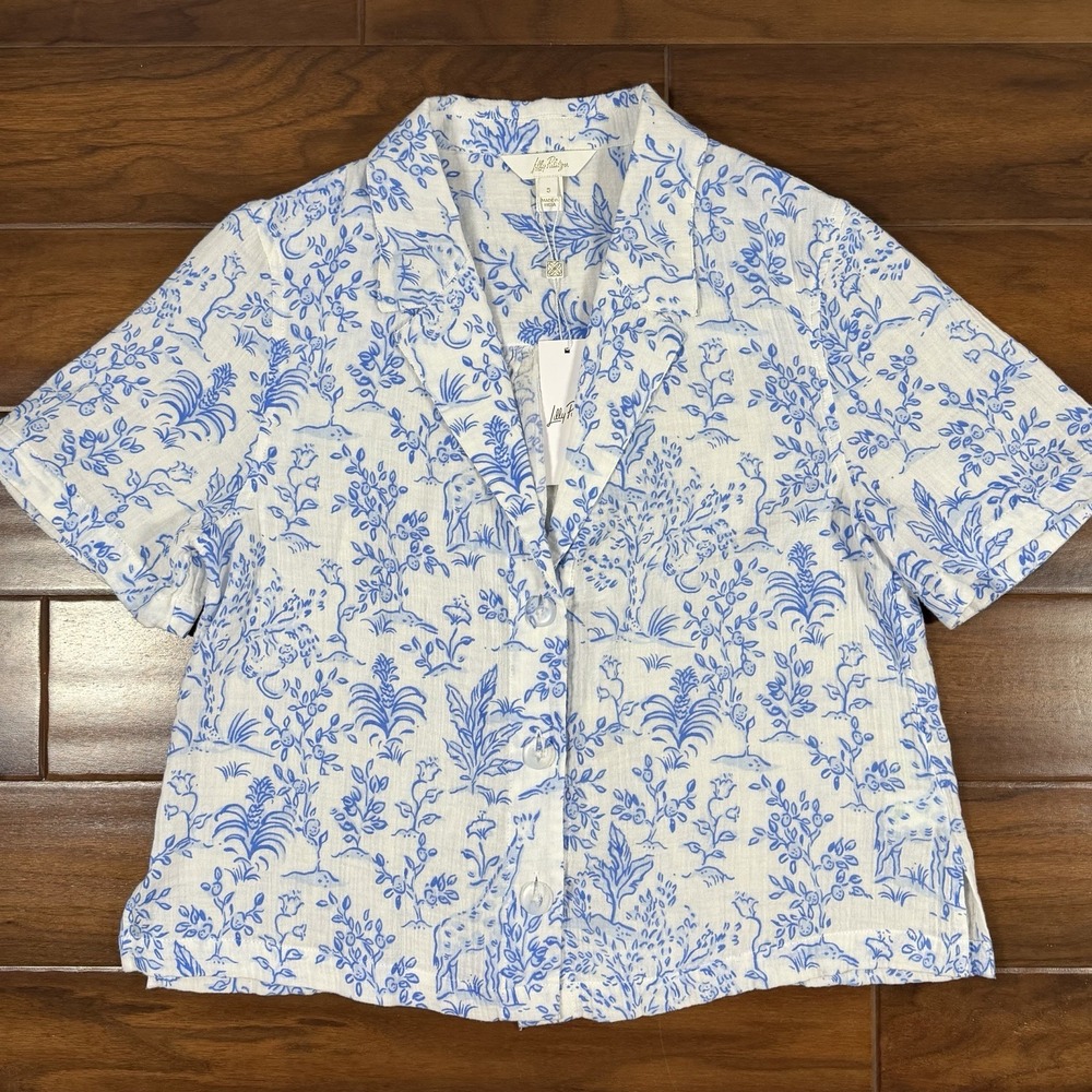 Lilly Pulitzer Women's Size Small Resort White Blue Montee Shirt Cover Up